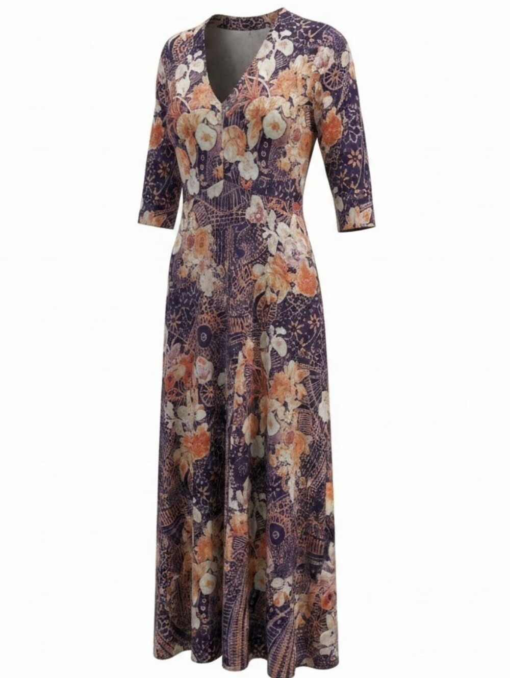 SOFT SURROUNDINGS | Boho Floral Mixed Print Maxi Dress Cottagecore Artsy | L